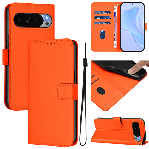 Google Pixel 11 Pro XL Skin Feel Solid Color Leather Phone Case with Lanyard - Orange