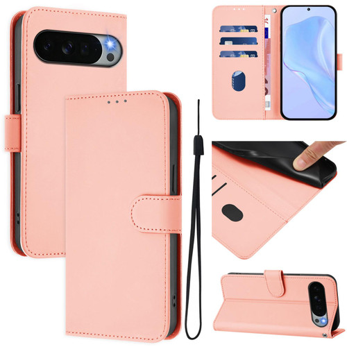 Google Pixel 11 Pro XL Skin Feel Solid Color Leather Phone Case with Lanyard - Pink