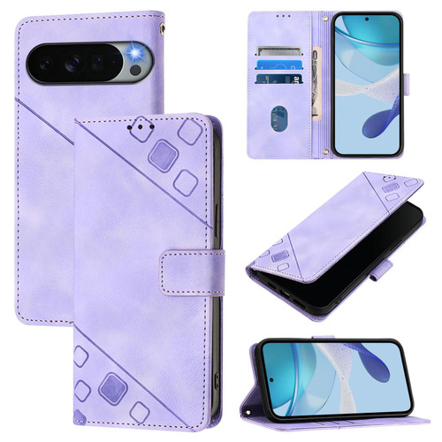 Google Pixel 11 Pro XL Skin-feel Embossed Leather Phone Case - Light Purple