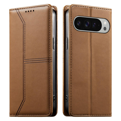 Google Pixel 11 Pro XL Stitched Line Magnetic RFID Vegan Leather Phone Case - Brown