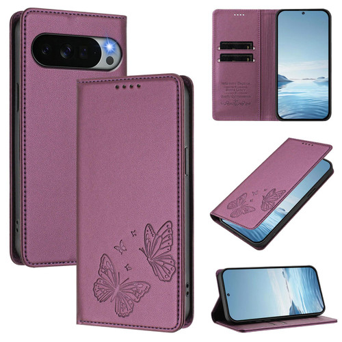 Google Pixel 11 Pro XL Strong Magnetic Dual Butterfly RFID Vegan Leather Phone Case - Violet Purple