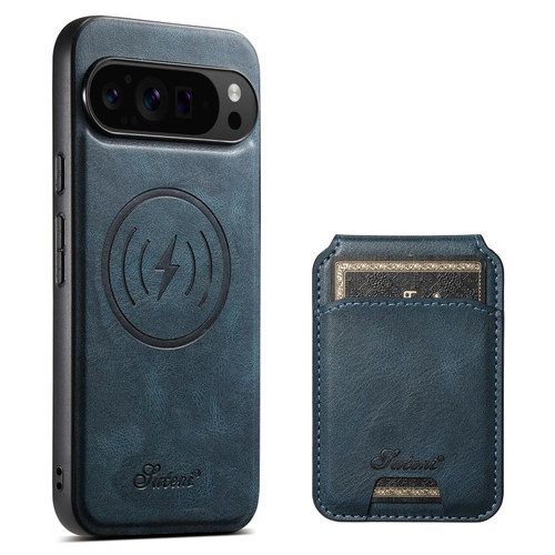 Google Pixel 11 Pro XL Suteni H15 Oil Eax Leather Detachable Wallet Back Phone Case - Blue