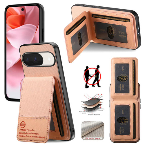 Google Pixel 11 Pro XL Twill Fabric Leather Vertical Flip RFID Card Bag Phone Case - Pink