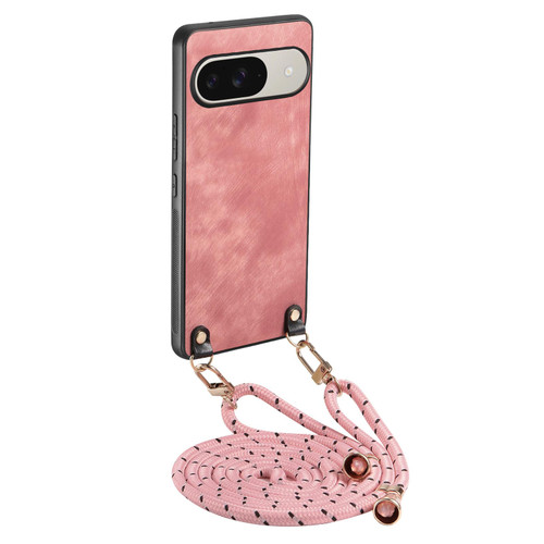 Google Pixel 11 Pro XL Vintage Leather PC Back Cover Phone Case with Crossbody Strap - Pink