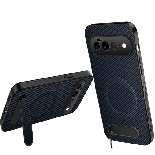 Google Pixel 11 Pro XL WANLONFENG Kickstand Carbon Fiber Texture Magnetic Phone Case - Sapphire Blue