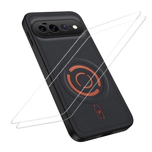 Google Pixel 11 Pro XL WANLONFENG Tech Fabric Texture Magnetic Phone Case with 2pcs Screen Films - Black