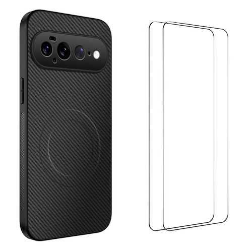 Google Pixel 11 Pro XL WANLONFENG TQ1 Series Magnetic Carbon Fiber Texture Phone Case with 2pcs Screen Films - Black