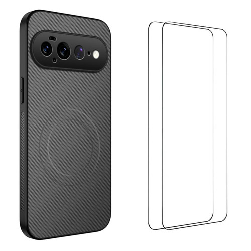 Google Pixel 11 Pro XL WANLONFENG TQ1 Series Magnetic Carbon Fiber Texture Phone Case with 2pcs Screen Films - Grey