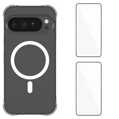 Google Pixel 11 Pro XL WANLONFENG Transparent Magnetic Four-Corner Shockproof TPU Phone Case with 2pcs Screen Films - Transparent