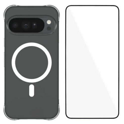 Google Pixel 11 Pro XL WANLONFENG Transparent Magnetic Four-Corner Shockproof TPU Phone Case with Screen Film - Transparent