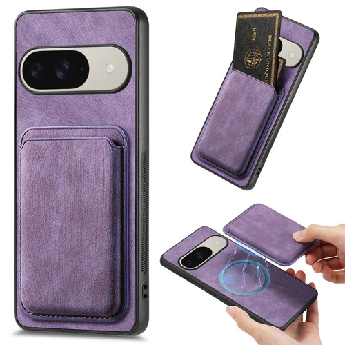 Google Pixel 11 Retro Leather Card Bag Magnetic Phone Case - Purple