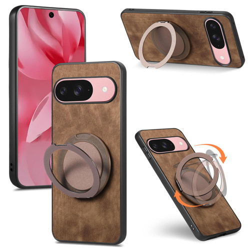 Google Pixel 11 Retro Leather Rotation Round Holder Phone Case - Brown