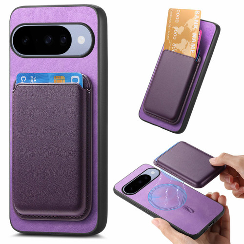 Google Pixel 11 Retro Magsafe Card Bag PU Back Cover Phone Case - Purple