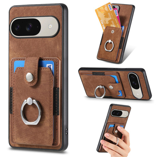 Google Pixel 11 Retro Skin-feel Ring Card Wallet Phone Case - Brown