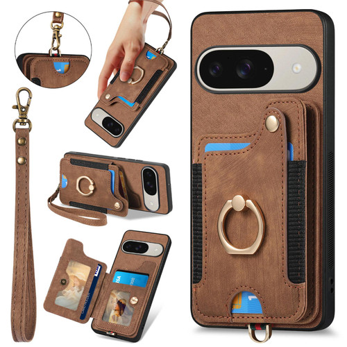 Google Pixel 11 Retro Skin-feel Ring Multi-card Wallet Phone Case - Brown