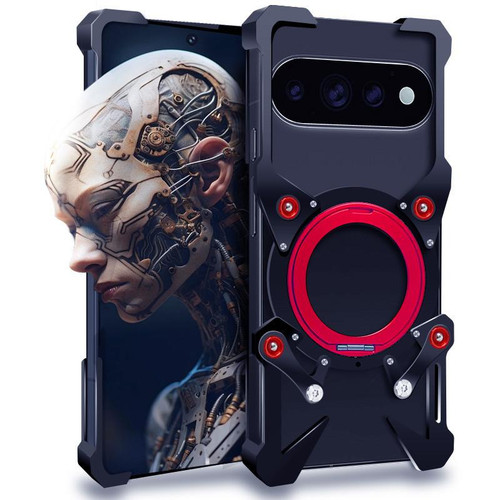 Google Pixel 11 Rotating Bracket Hollow Metal Phone Case with Lanyard - Black