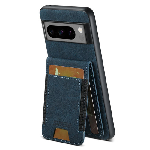 Google Pixel 11 Suteni H03 Litchi Leather Card Bag Stand Back Phone Case - Blue