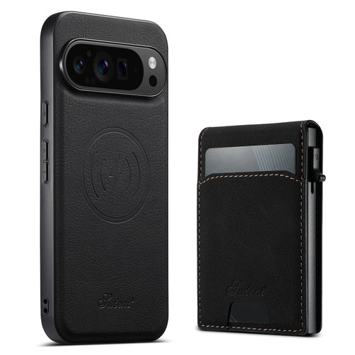 Google Pixel 11 Suteni H19 Litchi Grain 2-in-1 Removable Card Box Back Phone Case - Black
