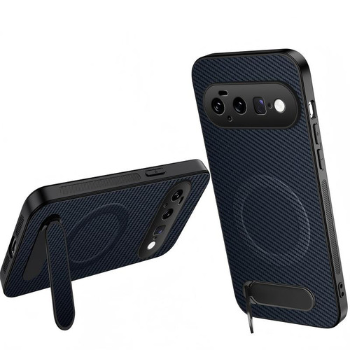 Google Pixel 11 WANLONFENG Kickstand Carbon Fiber Texture Magnetic Phone Case - Sapphire Blue
