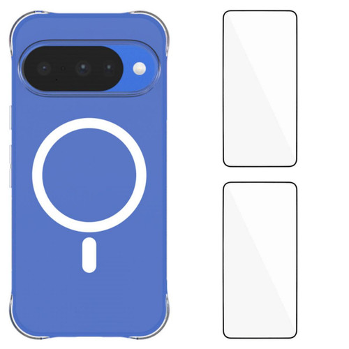 Google Pixel 11 WANLONFENG Transparent Magnetic Four-Corner Shockproof TPU Phone Case with 2pcs Screen Films - Transparent