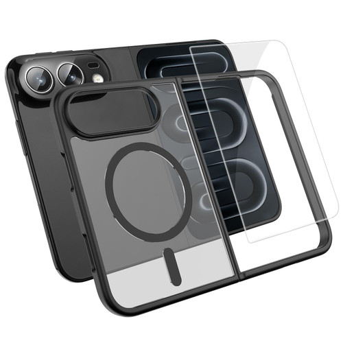 2 in 1 Set Magnetic Phone Case with Screen Tempered Film iPhone Duo - Black