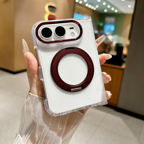 iPhone Duo Acrylic PC Magnetic Phone Case with 360-degree Rotating Ring Holder - Red