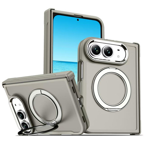 iPhone Duo Armor-style Hinge Protection Magnetic Ring Holder Phone Case - Grey