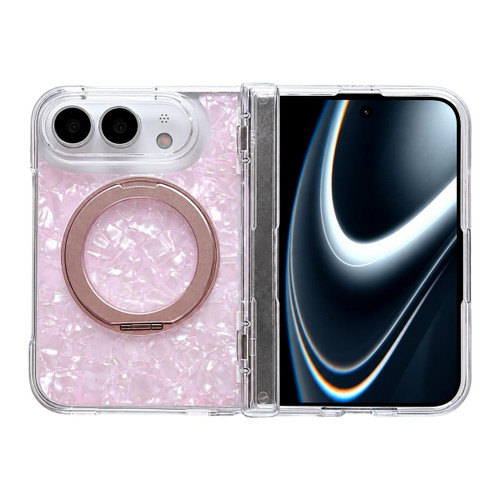 iPhone Duo Axial Magnetic Shell Pattern Phone Case with 360 Holder - Pink