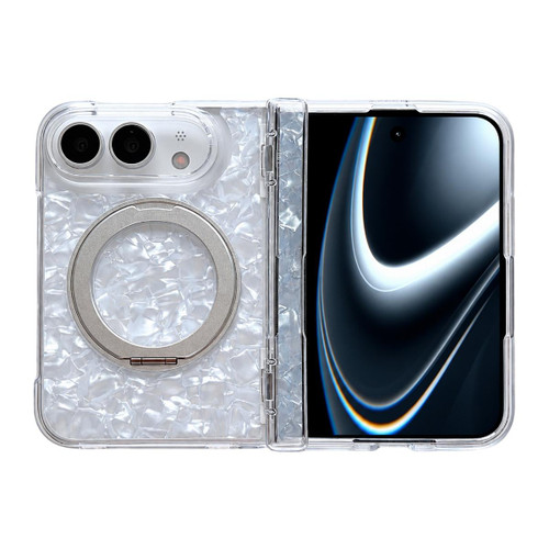 iPhone Duo Axial Magnetic Shell Pattern Phone Case with 360 Holder - White