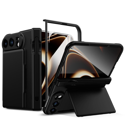 iPhone Duo Card Bag Holder Hinge Integrated Film Phone Case, No Pen - Black