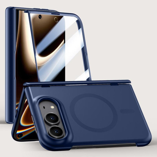 iPhone Duo Crazy Series Integrated HD Film Skin Feel Center Axis Magnetic Phone Case - Navy Blue