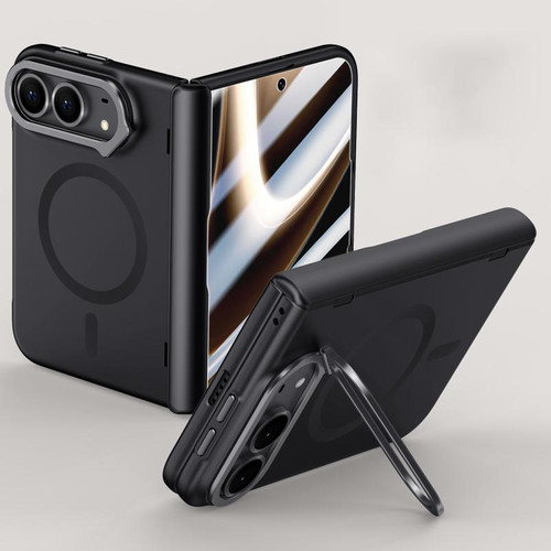 iPhone Duo Crazy Series Integrated HD Film Skin Feel Center Axis Magnetic Phone Case with Lens Holder - Black
