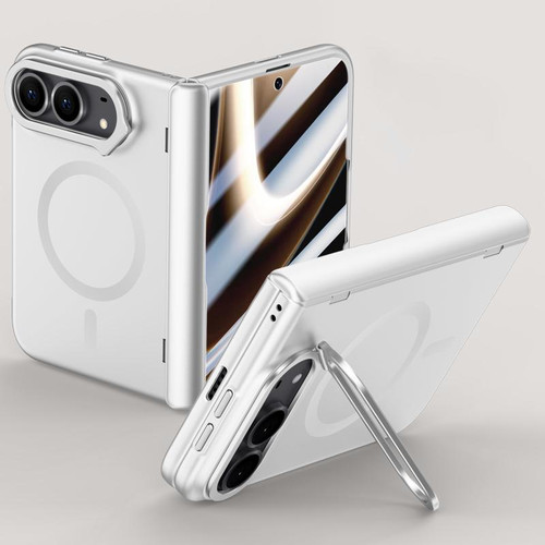 iPhone Duo Crazy Series Integrated HD Film Skin Feel Center Axis Magnetic Phone Case with Lens Holder - Silver