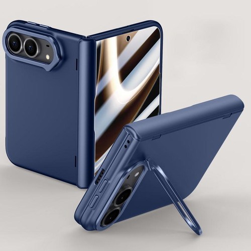 iPhone Duo Crazy Series Integrated HD Film Skin Feel Center Axis Phone Case with Lens Holder - Navy Blue