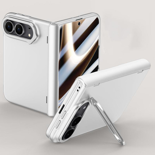 iPhone Duo Crazy Series Integrated HD Film Skin Feel Center Axis Phone Case with Lens Holder - Silver