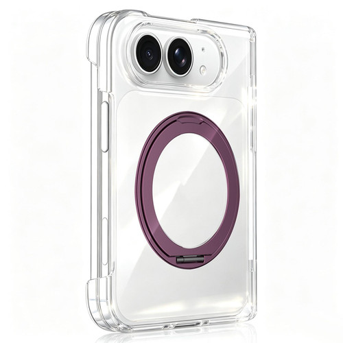 iPhone Duo Crystal Clear Magnetic Phone Case with 360 Rotation Holder - Cherry Red