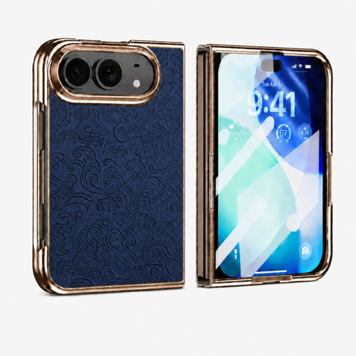 iPhone Duo Electroplated 3D Embossed Magnetic Integrated Film Phone Case - Blue