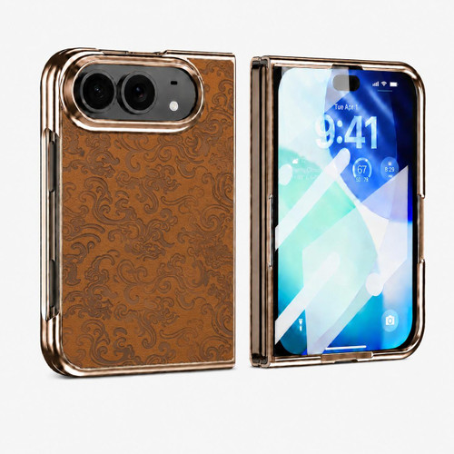 iPhone Duo Electroplated 3D Embossed Magnetic Integrated Film Phone Case - Brown