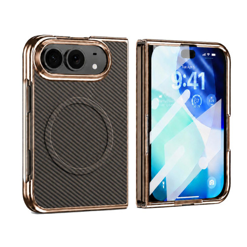 iPhone Duo Electroplated Carbon Fiber Texture Magnetic Integrated Film Phone Case - Grey
