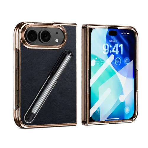 iPhone Duo Electroplated Stylus Pen Holder Integrated Film Phone Case - Black
