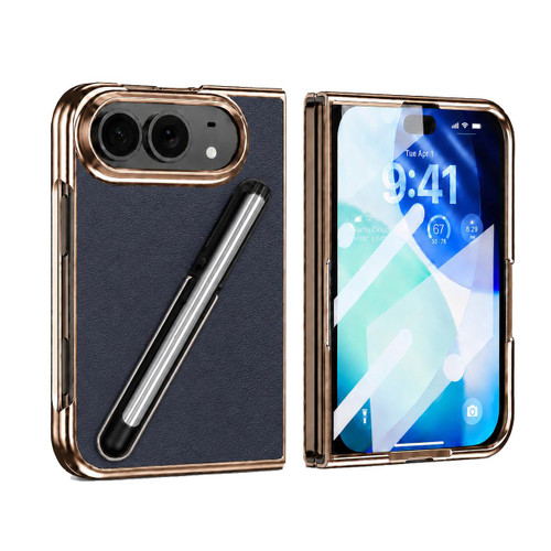 iPhone Duo Electroplated Stylus Pen Holder Integrated Film Phone Case - Blue