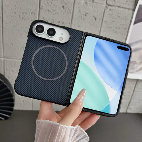 iPhone Duo Fiber Texture Fine Circle Magnetic Phone Case - Dark Blue