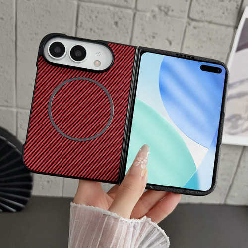 iPhone Duo Fiber Texture Fine Circle Magnetic Phone Case - Red