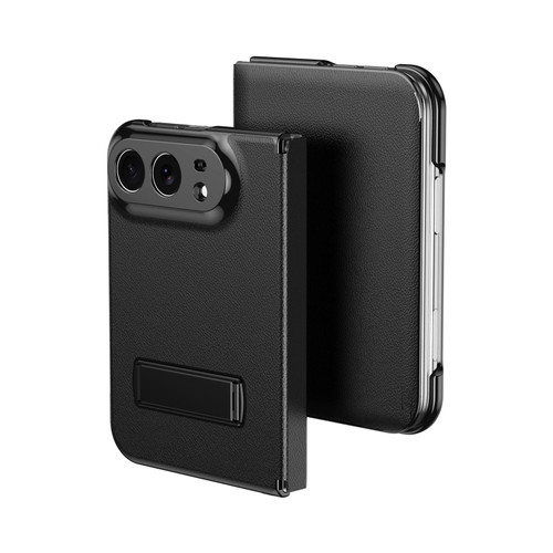 iPhone Duo Flip Cover Folding Holder Vegan Leather Protective Phone Case - Black