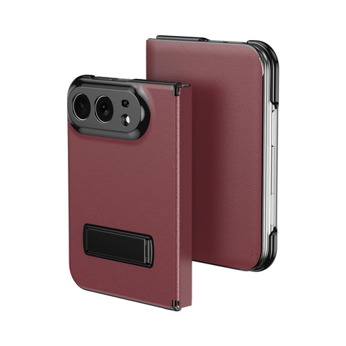 iPhone Duo Flip Cover Folding Holder Vegan Leather Protective Phone Case - Burgundy