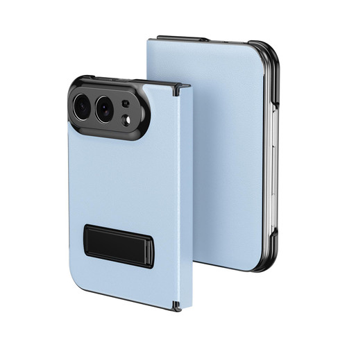 iPhone Duo Flip Cover Folding Holder Vegan Leather Protective Phone Case - Pale Blue