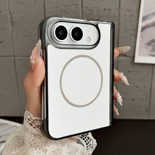 iPhone Duo Folding Shaft Magsafe Plain Leather Phone Case - White