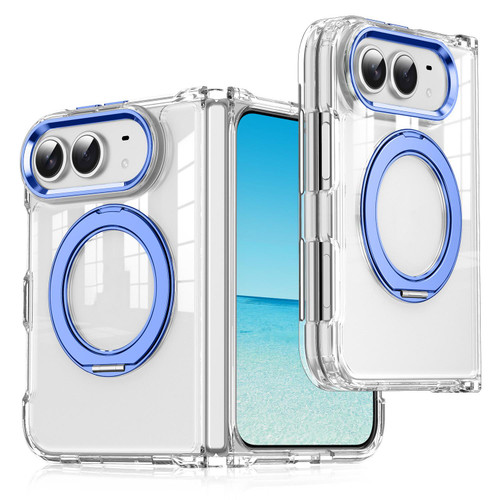 iPhone Duo Four-corner Airbag Acrylic Transparent TPU Magnetic Phone Case with 360-degree Stand - Blue