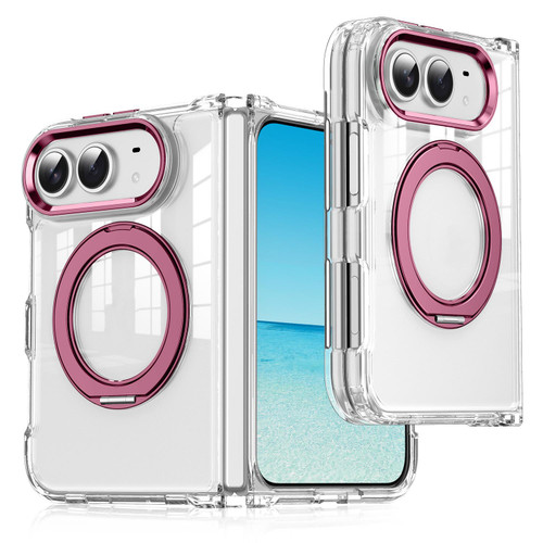 iPhone Duo Four-corner Airbag Acrylic Transparent TPU Magnetic Phone Case with 360-degree Stand - Cherry Red