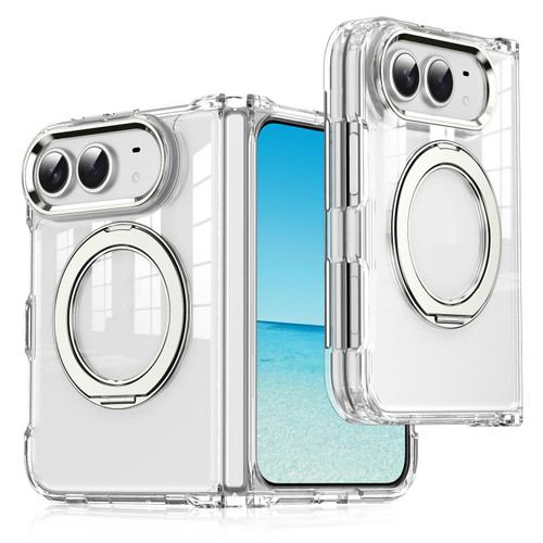 iPhone Duo Four-corner Airbag Acrylic Transparent TPU Magnetic Phone Case with 360-degree Stand - Titanium Gray